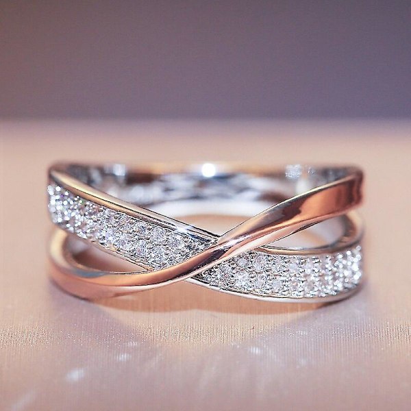 Mote Ny To Tone X Form Kors Ring For Kvinner Bryllup Trendy Smykker Blingende Cz Stein Store Moderne Ringer Anillos Sølv Silver