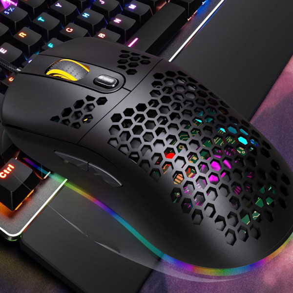 Ledningsforbundet Gaming Mus til PC | Ergonomisk RGB Mus med 8000 DPI og 6 Knapper Black