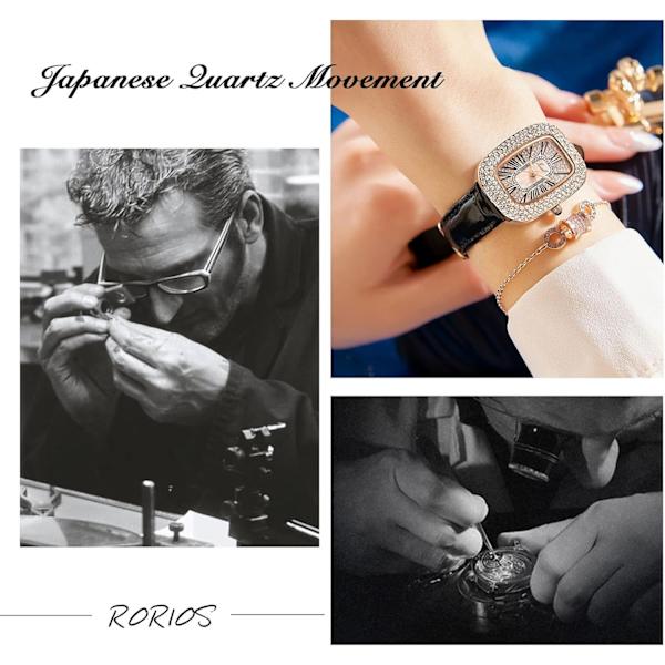 Naisten timanttikello Analog Quartz Rhinestone rannekello Naisten elegantti kello Nahkainen ranneke Vedenkestävä kello Musta Black