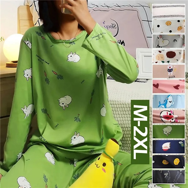 Syksy 2 osaa Pyjamasetti Naisille Ohut Seksikäs Univaatteet Ihastuttava Kotiasu 2023 Pyöreä Kaula Tytöt Uni Pitkähihainen Pyjama Tyyli 7 M