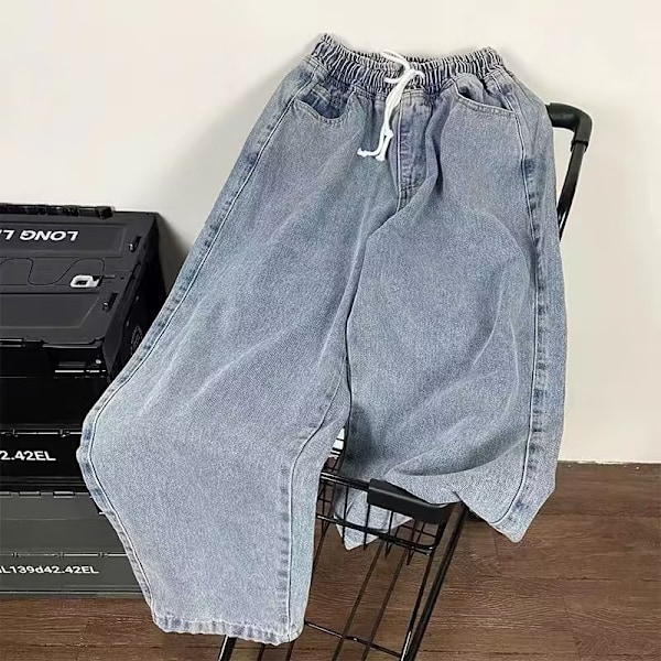 2023 Nya Straight Jeans Män Modemärken Hong Kong Style Retro Bred Ben Daddy Byxor Herrbyxor Sommar Tunn Dark Blue XL