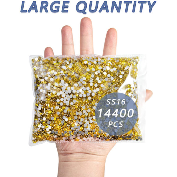 14400 stk. Citrongul Flade Rhinestones til Negle og Håndværk, SS16, 3,8-4,0 mm Citrine/Lemon Yellow SS16/14400pcs