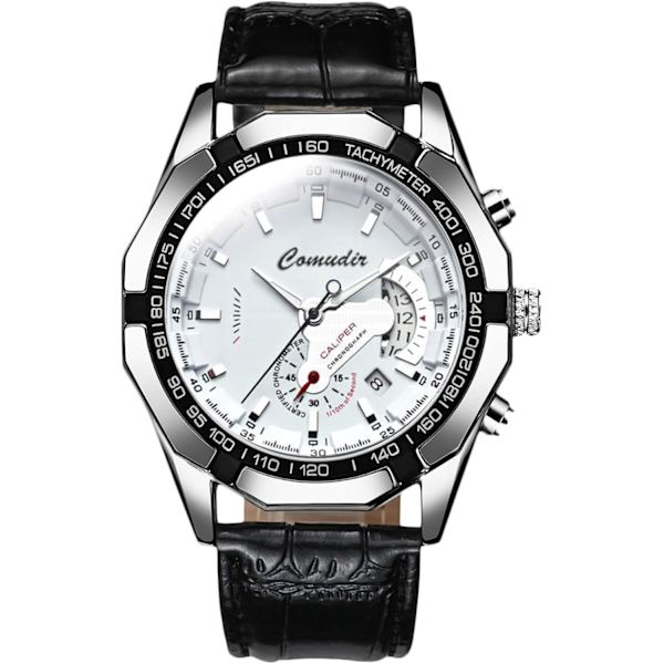 Modeklockor för Män Business Rostfritt Stål Armbandsur Analog Kvarts Armbandsur Datumkalender Luminous Klocka för Män Svart Vit Black white