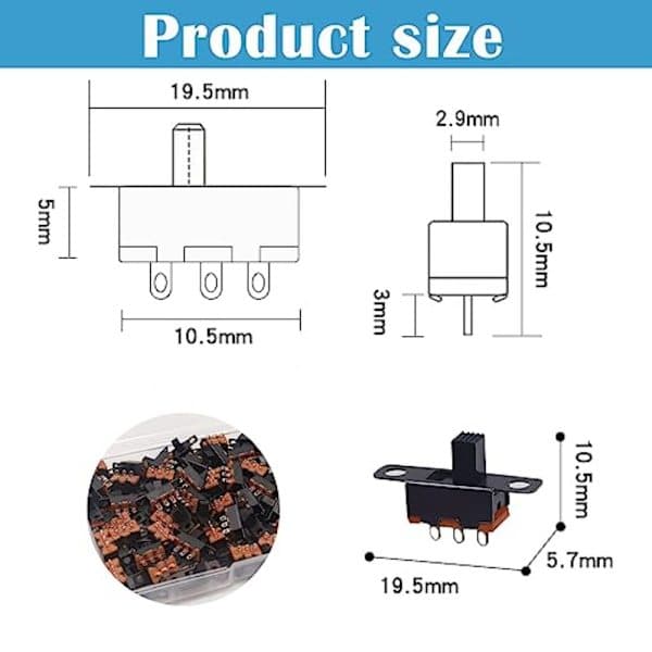 100 st Micro Mini Vippströmbrytare Skjutreglage Hög Knopp—max