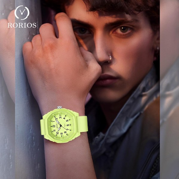 Herrar Minimalistiska Klockor Kvarts 5 ATM Vattentät Armbandsur Sport Luminous Herrklockor Fritid Analog Klocka Unisex Silikon för Tonåringar Grön A Green A