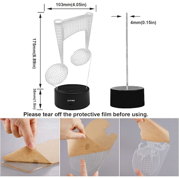 3D Yövalo Notform 2D Pöytälamppu Musiikki- ja Kitarafanille