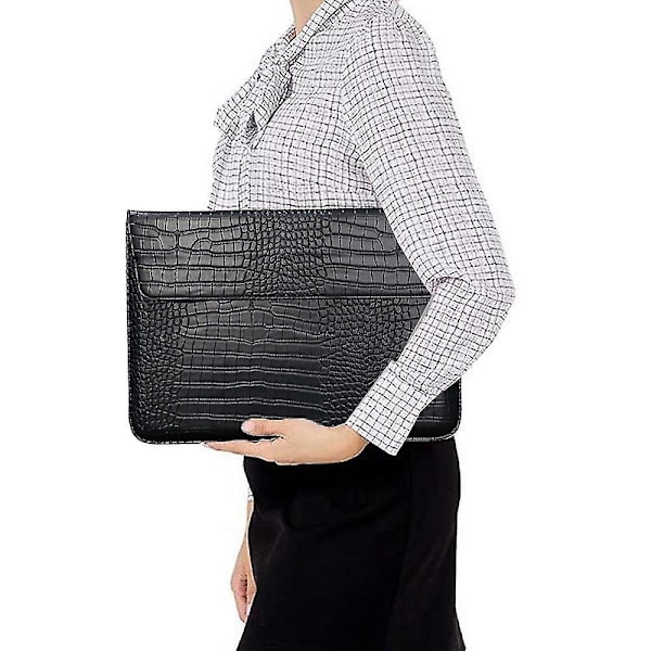 Krokodillemønstret Kunstlæder Flap Style Taske, 13 tommer Laptop Stand Sleeve Case, Laptop Beskyttelsesetui - Yvan sort black 13