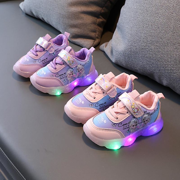 Frosne Elsa Mesh LED Luminous Sneakers Barn Skor Sommer Høst Lilla Purple 26