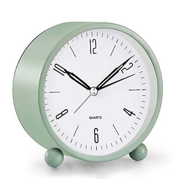 Analog väckarklocka, 4-tums super tyst, icke-tickande liten klocka med nattljus, batteridriven, enkel design, för sovrum, säng, skrivbord Grön Green