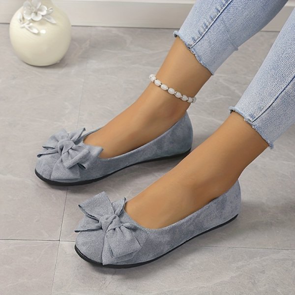 Ballettsko med sløjfe til kvinder, ensfarvet blød sål Slip-on sko, casual og alsidige flade sko Sort CN39(EU38.5-39)