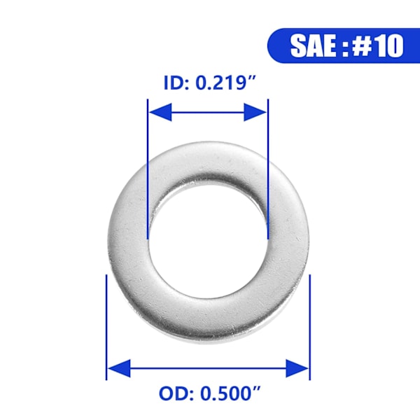 #10 x 0,5\" OD Flatpakninger - 100 stk 18-8 (304) Rustfritt Stål Flatpakninger Silver #10/304