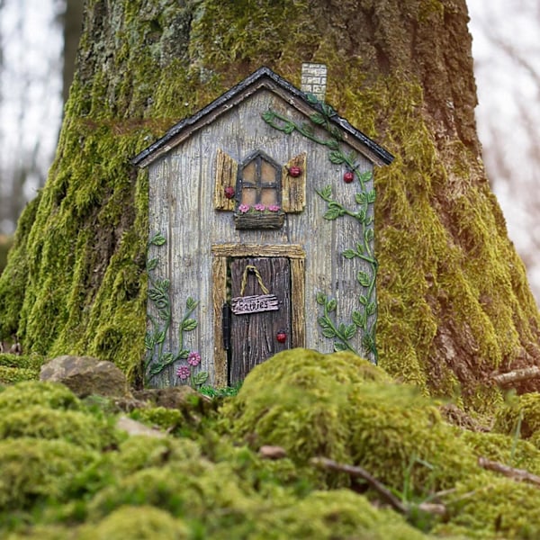 Miniature Fe-Havegårdsdør - Udendørs Fe-Hus til Træer, Havefigurer & Havepynt (Én Størrelse, E) E One size
