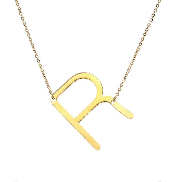 Necklace with Large Initial Pendant in Gold Plated Stainless Steel R