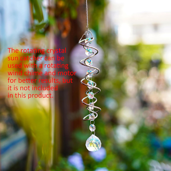 WJ12317,7 tuuman värikäs katseenvangitsija spiraalihäntä, kristalli-tuulikello aurinkosieppari, kaksoisspiraali kahdeksankulmaisilla helmillä ja ketjulla, sateenkaari 9 Colorful Beads
