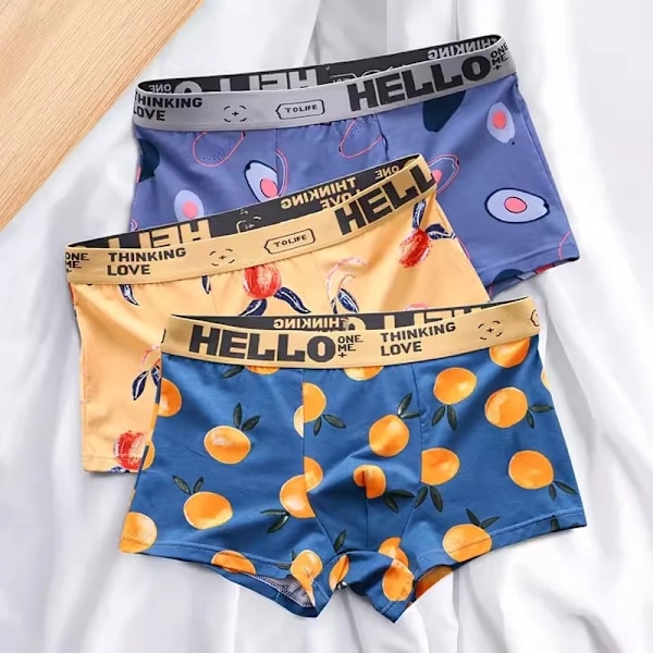 3st Herrtrosor BoxerShorts Herr Underkläder Bomull Boxer Herr Cartoon Fruktkalsonger Andas Fukt Man Boxers LiTaoGan L 50-60KG