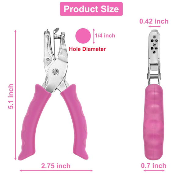 Yksireikäinen rei'itin, yksireikäinen rei'itin vaaleanpunaisella pehmeällä kahvalla, 2-pakkauksessa Pink, 2 Pack