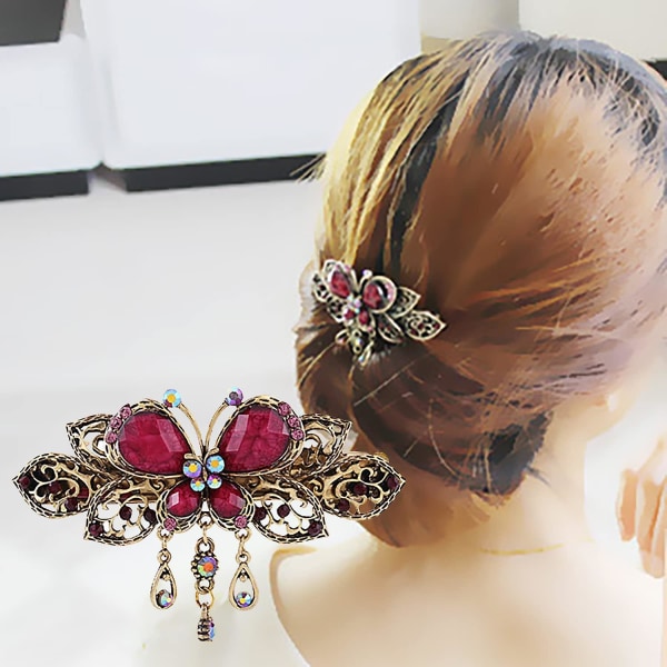 Butterfly Hair Barrette Vintage Hårklämmor Present för kvinnor Rhinestone Crystal Stora Modeaccessoarer Franska hårnål Lyx smycken (blå + lila)