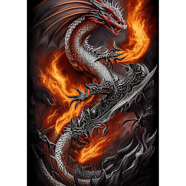 30 x 40 cm, flamma drake diamantmålning broderi diamantfärg