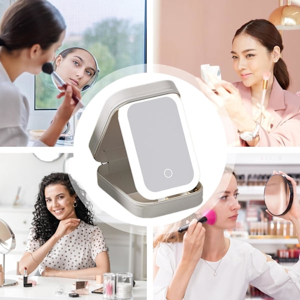 Ljusupplyst Reseväska för Makeup, Kosmetikorganisatör med Justerbara Avdelare Vit cream white