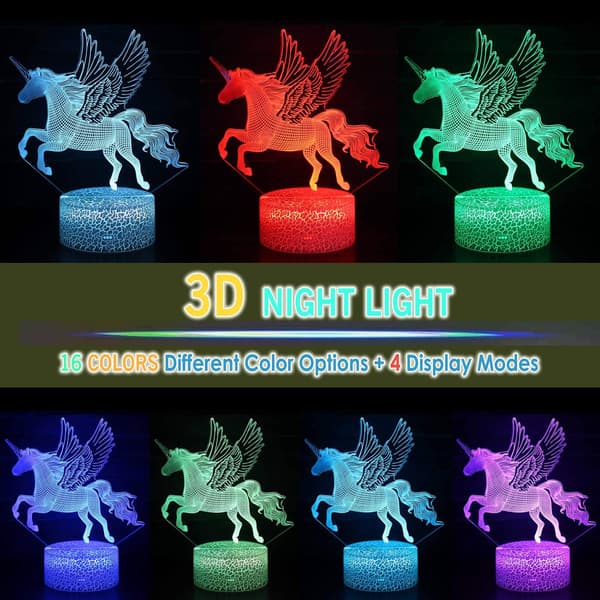 Enhjørning 3D Illusion LED-bordlampe natlampe med oplyst