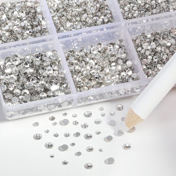 7200 st Klar Flatback Strassstenar för Hantverk, Blandade 6 Storlekar med Vaxpenna-Set, SS3-SS10 crystal 6 Sizes/7200pcs