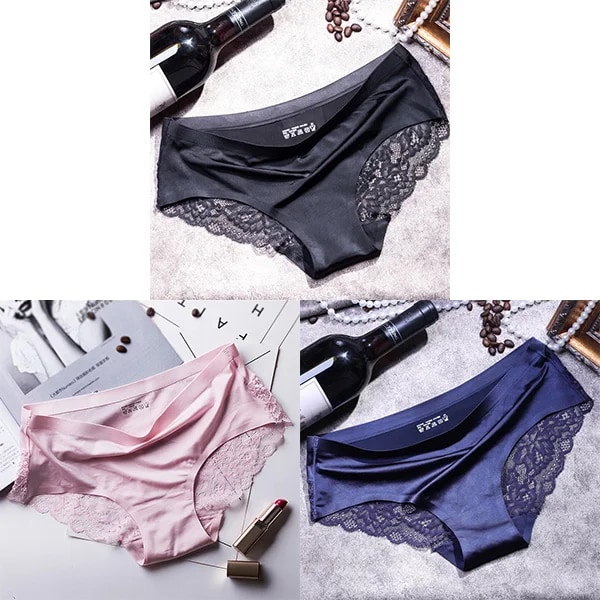 3st/lot Damtrosor Set Spets Seamless Underkläder Kvinnliga Silkestrosor Kalsonger Dam Trosa Culotte Femme Kvinna Underkläder XX black pink blue L