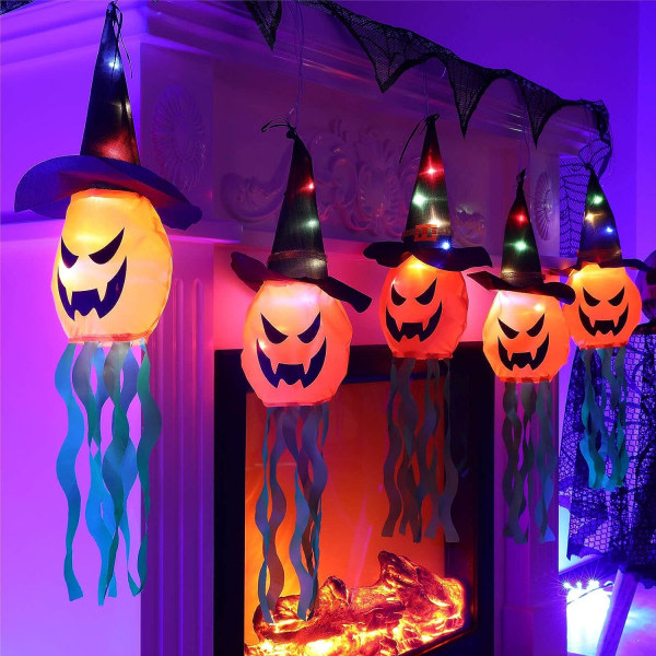 CQBB Halloween-dekor inomhus 5-pack upplyst pumpa, led färgglada ljusslingor Vattentätt batteri för hemveranda Yard Trädgård utanför