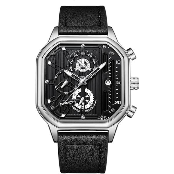 Ur Fashion Square Håndleds Ur Lysende Analogt Ur Multifunktionelt Chronograf Ur Fritids Rustfrit Stål Herre Ur Sort Sølv A Black silver A