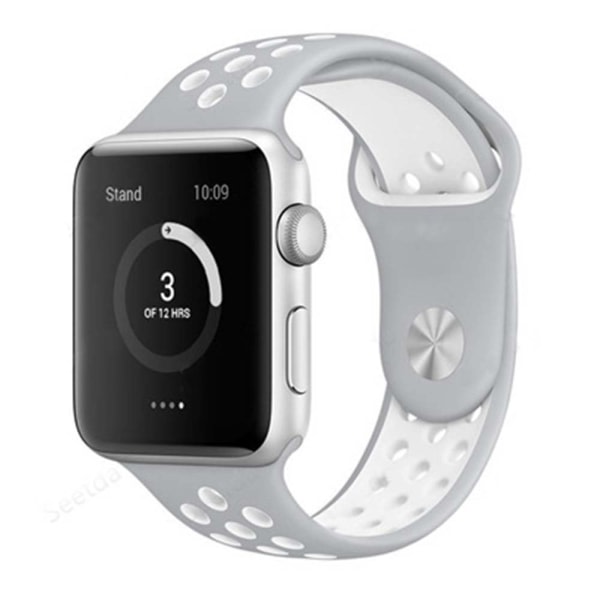 CQBB Kompatibel med Apple Watch -band 38-40mm/42mm-44mm, andningsbar silikon sportersättning -42/44mm kall silver med vit