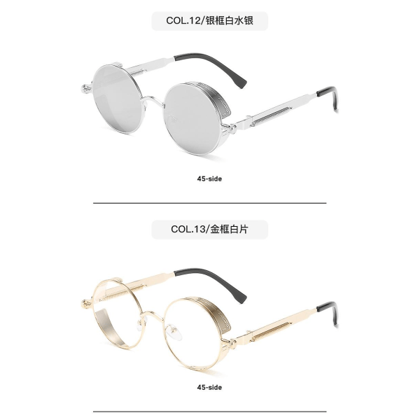 Retro Steampunk Style Unisex -inspirerade runda metallcirkelpolariserade solglasögon för män och kvinnor-silver