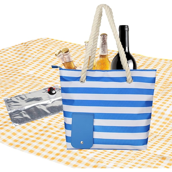Vintasker Tote Bag, Køletaske med Lækagesikker Rum til 2 Flasker blue