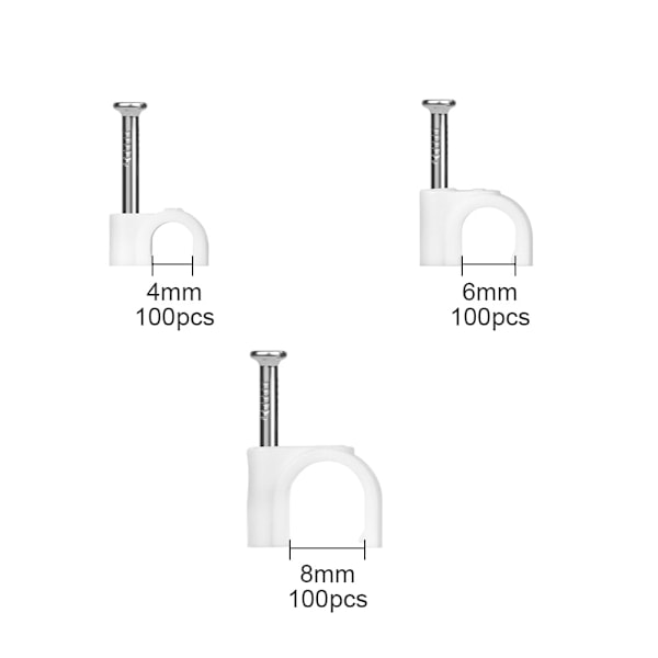 Kabelspiker, sett med 600 stykker, 4 mm, 5 mm, 6 mm, 7 mm, 8 mm, 10 mm, bølget eske med doble innsatser