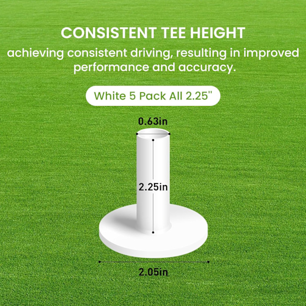 5 st Golf Gummitee för Driving Range, Blandade Storlekar eller Samma Storlek för Träningsmatta White 5 Pack All 2.25''