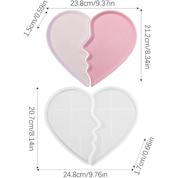 Hjertebakkeform - Smykkebakkeform silikone, smykkeholder harpiksform, epoxyharpiks støbeform, smykkebakkebakker til smykkeopbevaring