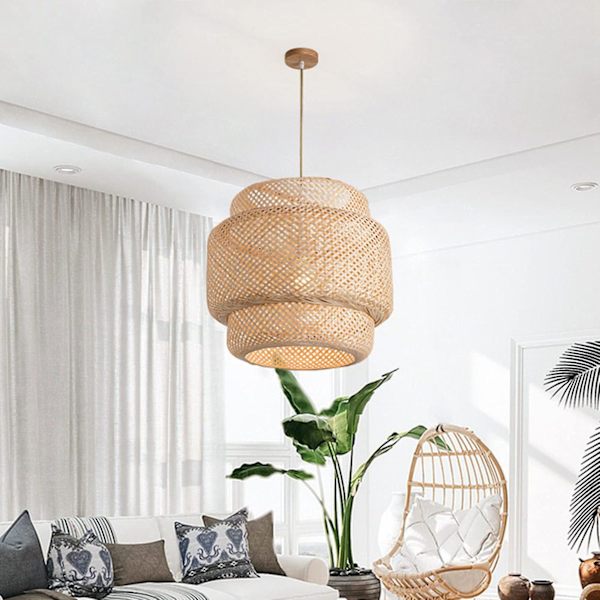 Taklampa Retro hängande cafélampor loft i japansk stil handvävd bambu vävd lampsh