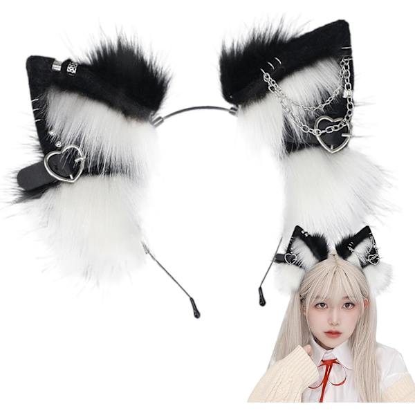 Plush Katteører Ansiktsvaske Hodebånd, Komfortabelt Halloween Hodebånd Svart/Hvit Black and white C