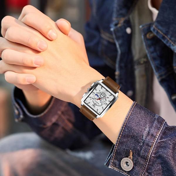 Rektangulära Herrarmbandsklockor Mode Analog Kvarts Armbandsur Herrar Business Vattentäta Klockor Glansiga Rostfritt Stål Armband För Män Vit Brun White brown