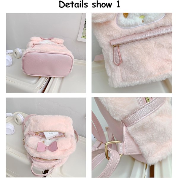 Söt plysch skolryggsäck för tjejer, 3D Kawaii djur tecknad skolväska för flickor, ryggsäck skolmaterial rosa kanin