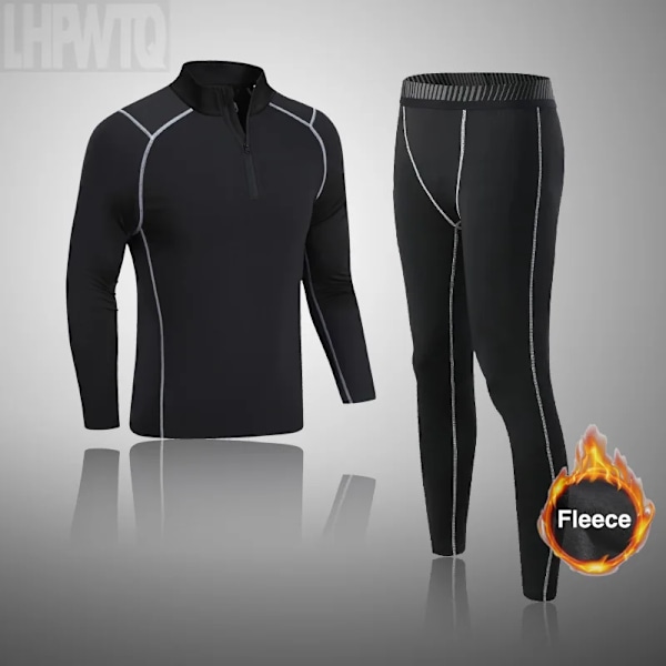 Sportunderkläder för män Fleece Thermal Compression Strumpbyxor Ski Bas Layer Träningsoverall Barn Vinter Thermal Underwear Running Set A set 2XL