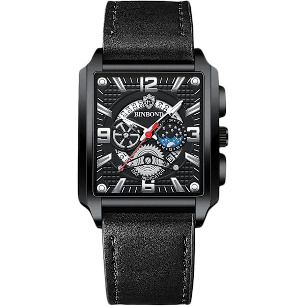 Rektangulære herre armbåndsur, mote analog kvarts armbåndsur for menn, forretningsvanntett ur, lysende armbånd i rustfritt stål for menn, svart hvit C Black White C
