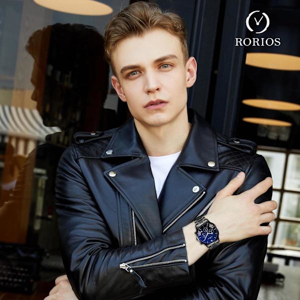 Monitoiminen miesten kello Business Analog Quartz Watch Sports Chronograph Rannekello 3ATM Luminoiva kello, Musta C, L, Ranneke
