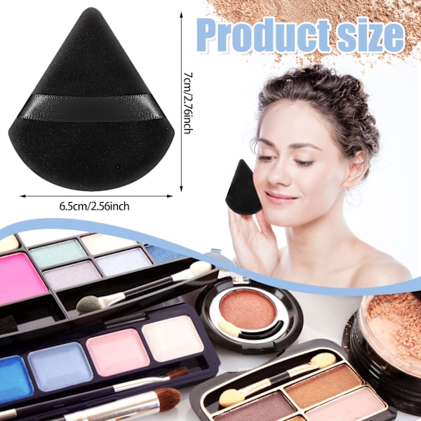 15 stk. Trekantformede Makeup Pudder Puffs til Løst Pudder, Fløjlspuff Svampe, Sort Black