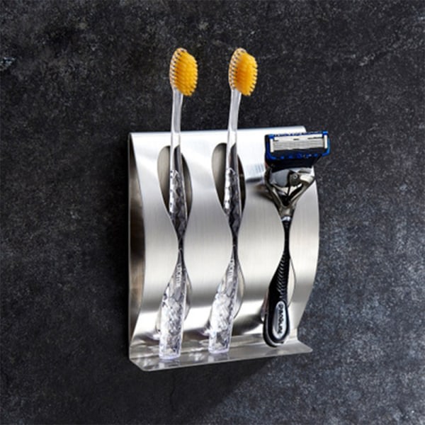CQBB Väggmonterad tandborsthållare, förvaring av rakhyvelhållare i rostfritt stål, självhäftande tandborstställ - tre hål