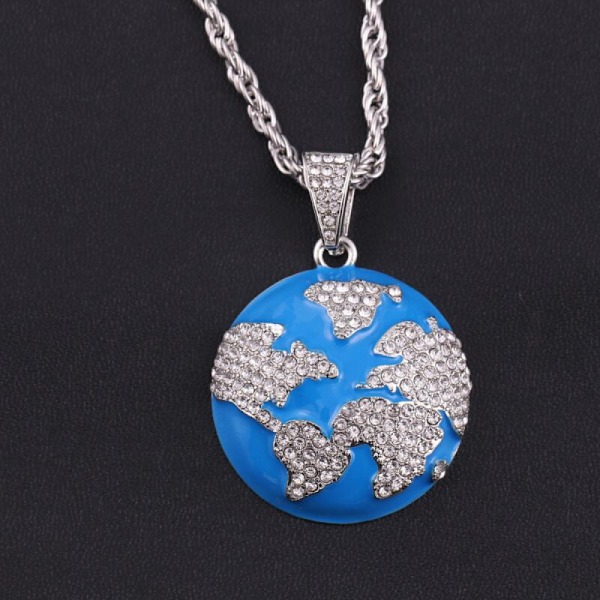 3D Jord Halsband Män, Hiphop Hänge Diamant Smycken, Juvel