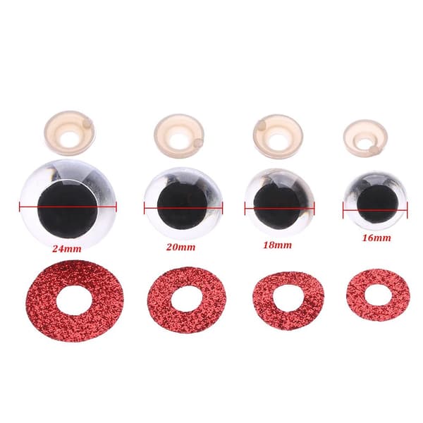 20 st 16/18/20/24 mm Glitter Säkerhetsögon Runda Plast ROSA RÖD - Perfet-max