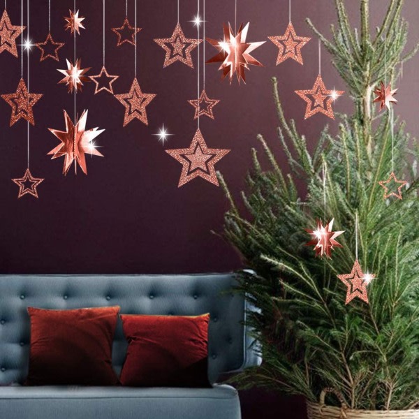 CQBB Glitter Rose Gold Star Garland Twinkle Little Star Party