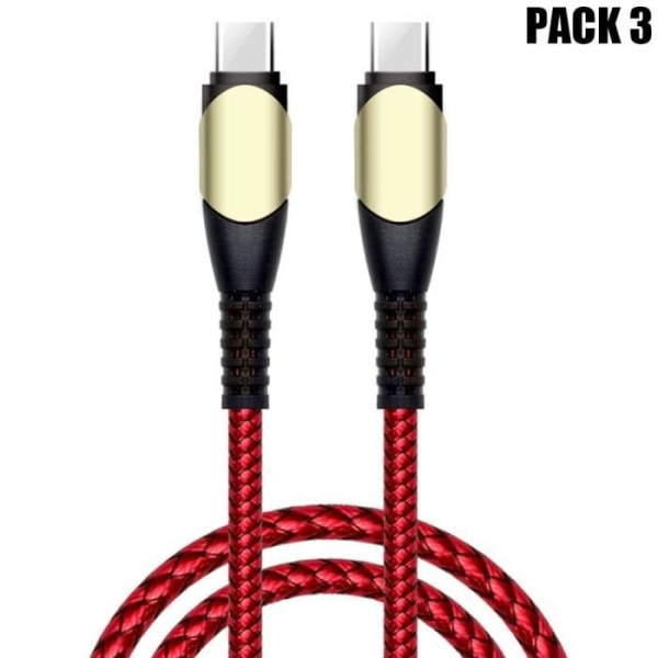 CQBB 3x 60W USB-C till USB-C-kabel för Samsung Galaxy A24 A23 A22 A03s A04s A12 A13 A14 - Röd flätad nylon 1M