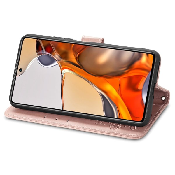 CQBB Case för Xiaomi Mi 11t/11t Pro Cover Case Präglat fyrklöver magnetiskt skydd - Rose Gold