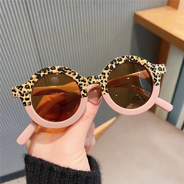 Barn og Leopard tofarget tegneserie bjørnform Rund Sungla Deep Pink - Hvid