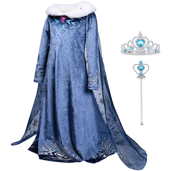 Anna Costume for Girls, Princess Dress with Crown & Wand, Cosplay Birthday Costume (100-150cm)